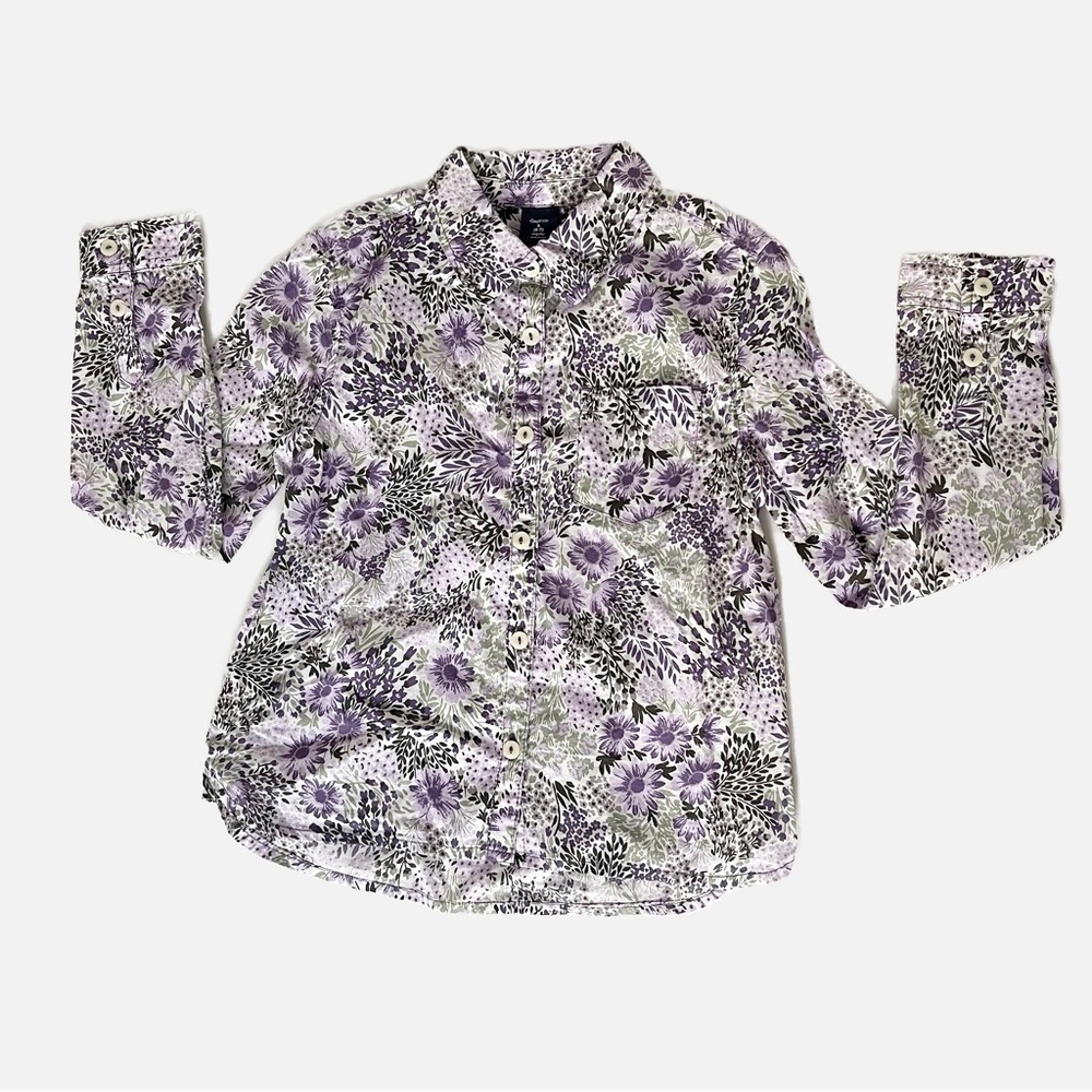 GAP Kids Girl’s Purple Floral Button Down Top - Size Small